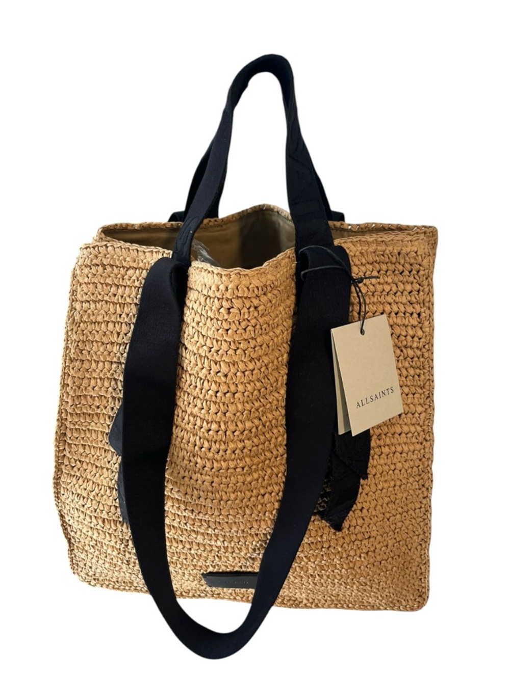NWT AllSaints Tan Woven Tote Bag Lullah North/South Tote - Almond - Picture 2 of 12